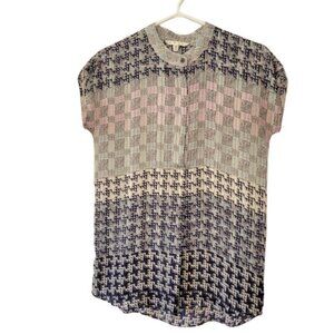 Cabi Navy Green and Pink Patterned Tunic Blouse Size XS